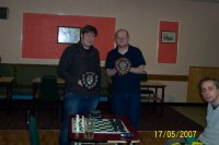 Winners of the club Blitz 10: Left Dominic Bader, Rob Parker the U100 winner. Also 2nd place winner  U100 Paul Walters is on the right.s